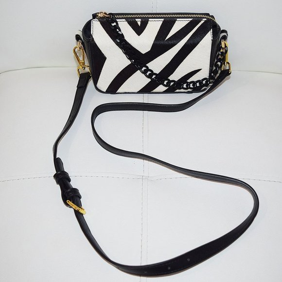 NEW TOPSHOP BRODY BOXY CROSSBODY BAG IN BLACK MULTI PRINT CALF HAIR - Picture 1 of 10